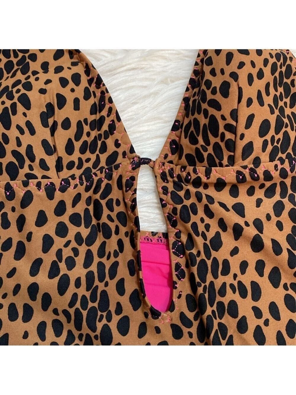 DKNY Leopard Print Plunge Neck One-Piece Swimsuit, Size 10 - Picture 7 of 16